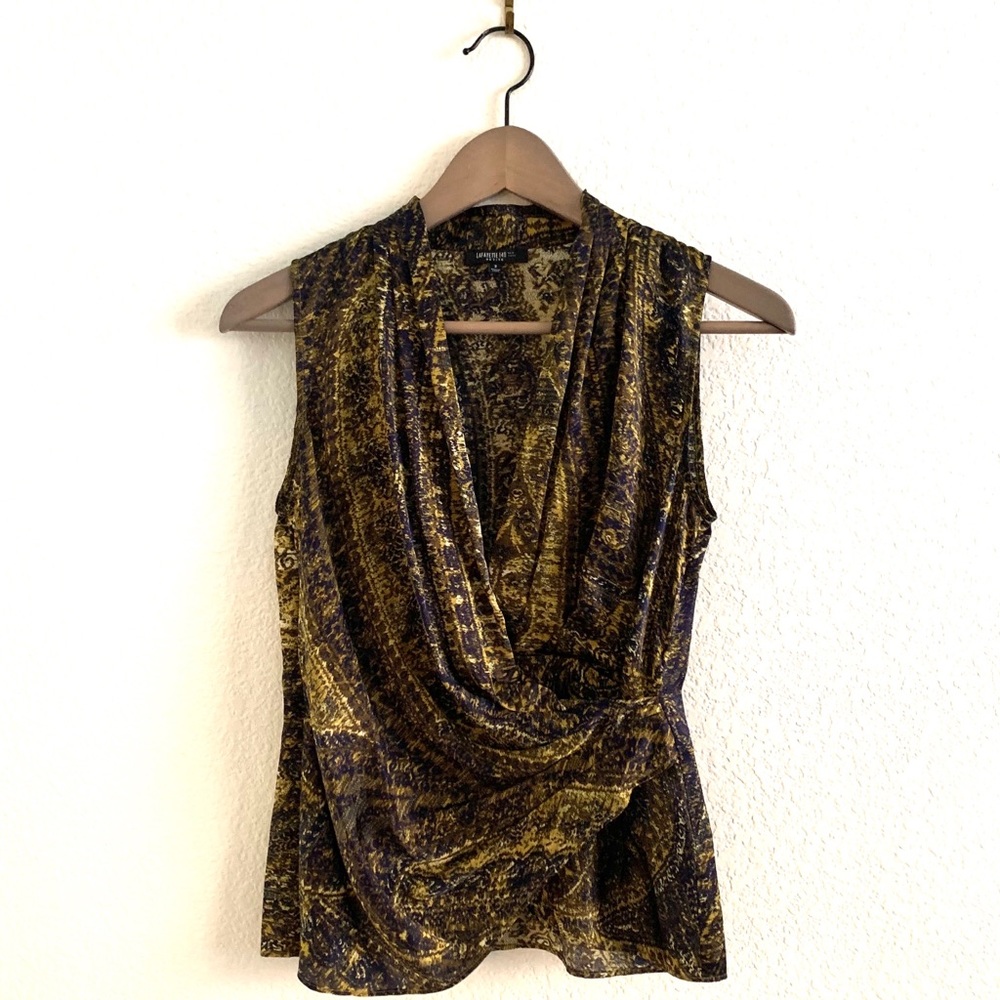 Lafayette Silk Faux Wrap Top Sleeveless Pleated
